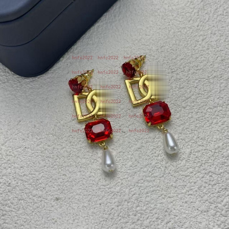 New Designed women earrings Crystal gemstones letters pearls tassel earring gold Copper gold Plated ear studs hoops fashion Designer Jewelry