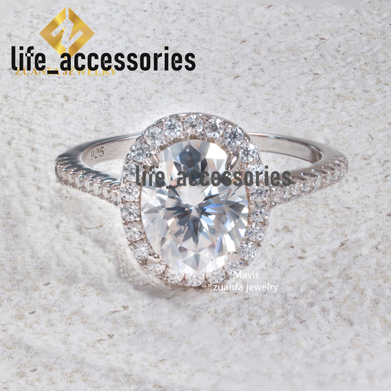 Wholesale Price S925 9K 14K 18K Gold Halo Ring Women Fine 2CT Oval Cut Moissanite Engagement Wedding Ring