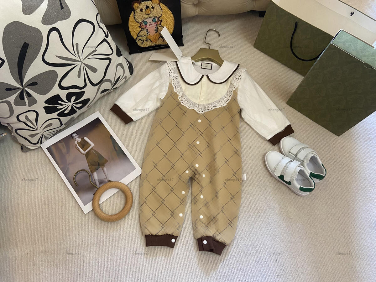Top newborn jumpsuits Fashionable patchwork design lapel toddler romper designer Baby clothing Long sleeve infant bodysuit A135X04N259-image-1072921772