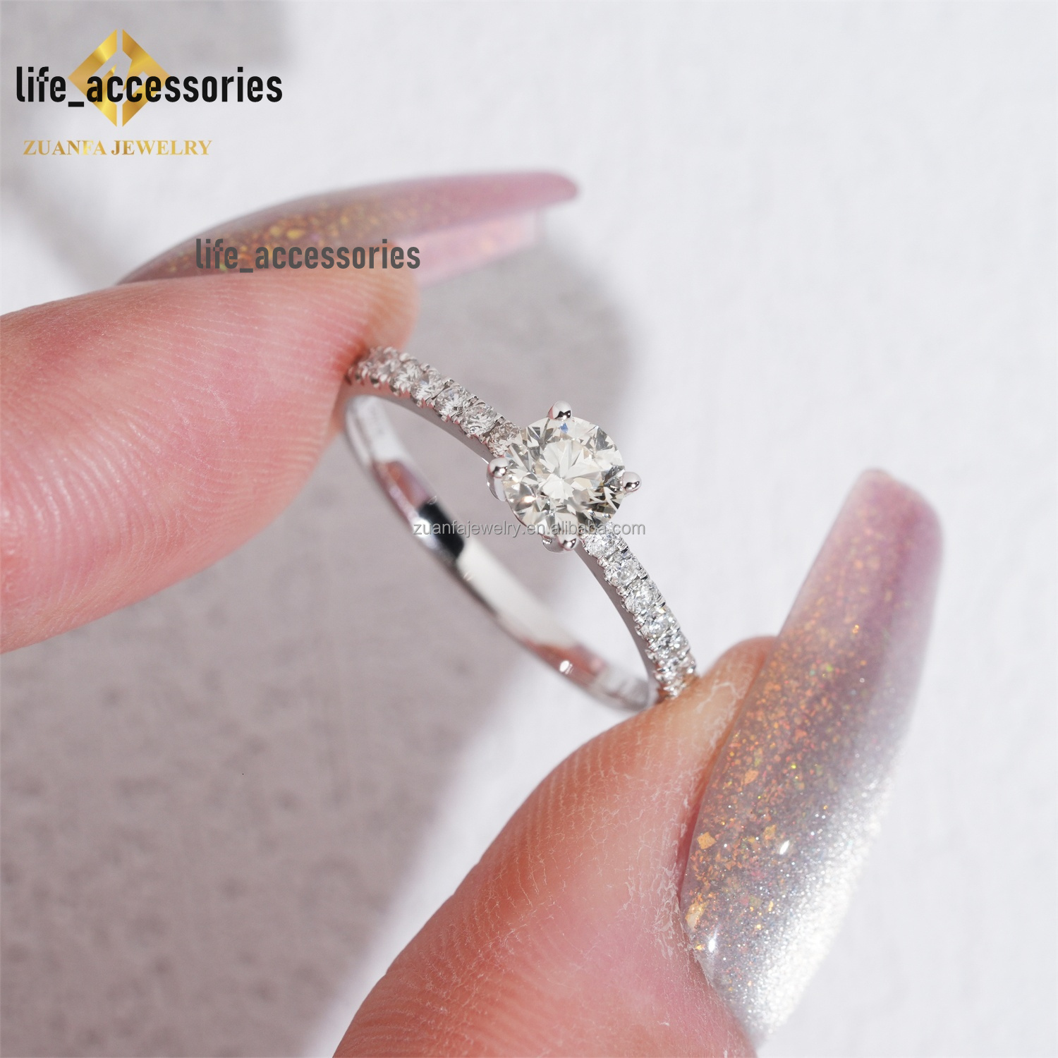 Customized Fiance Gift Female Prong Setting Classic Luxury Fire Jewelry 14k White Gold 0.5ct Natural Diamond Engagement Ring