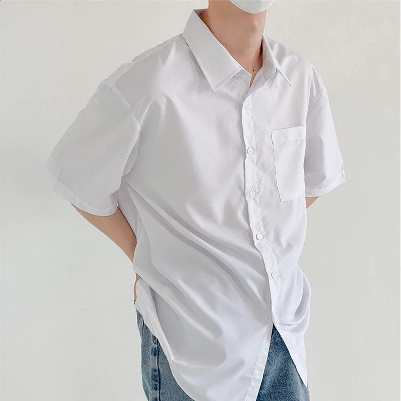 2025 Mens Casual Business Solid Color Short Sleeve Shirts Classic Pocket Button Up Cargo Shirt Y2K Streetwear Basic Blouse 250828