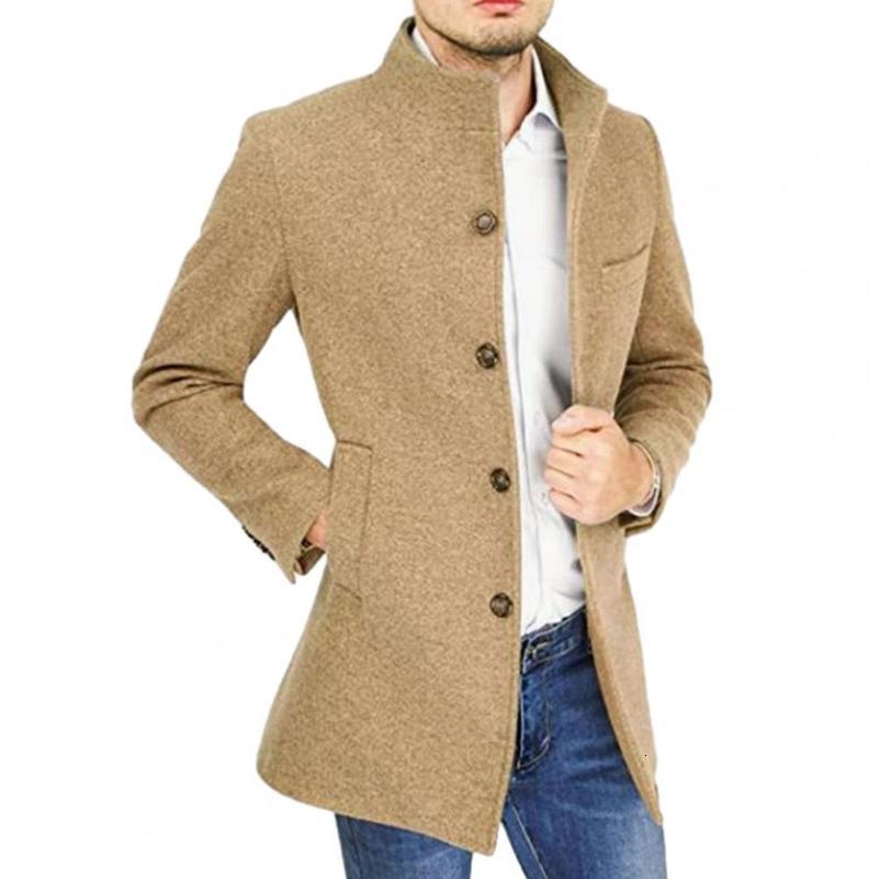 Autumn Winter Fashion Men Slim Fit Long Sleeve Cardigans Stand Collar Woolen Coats Business Casual Jacket Wool Outwear 250828