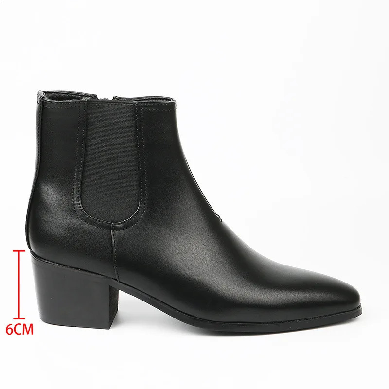 British Style Leather Boots for Men Fashion Chelsea Boots 6cm High-heeled Ankle Booties Business Dress Boots Mens High Top Boot 250821