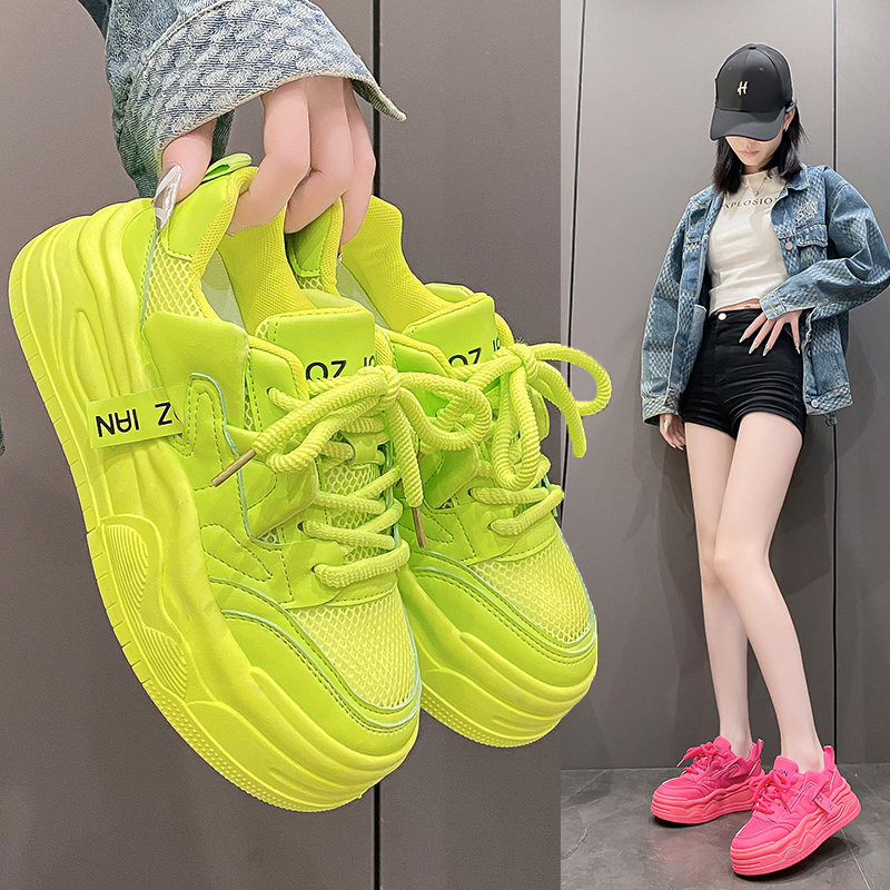 Platform Sneakers Women's Autumn Fashion Star Personalized Designer casual shoes Vulcanized Shoes Casual Running Street fluorescent green Skate