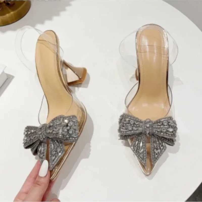 Summer Women Fashion Shoe Sexy High Heel Ankle Slingbacks Buckle Strap Pointed Toe ButterflyKnot Decoration Pumps W250828