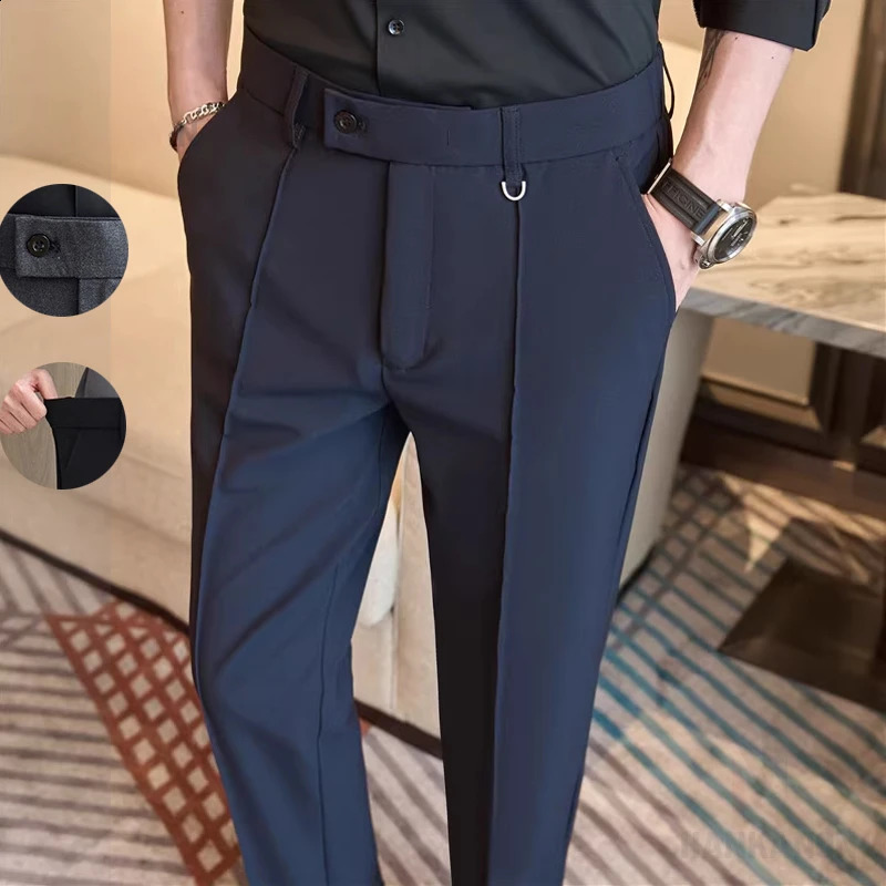 Mens business casual trousers daily formal work pants high quality plain color versatile anklelength 250828