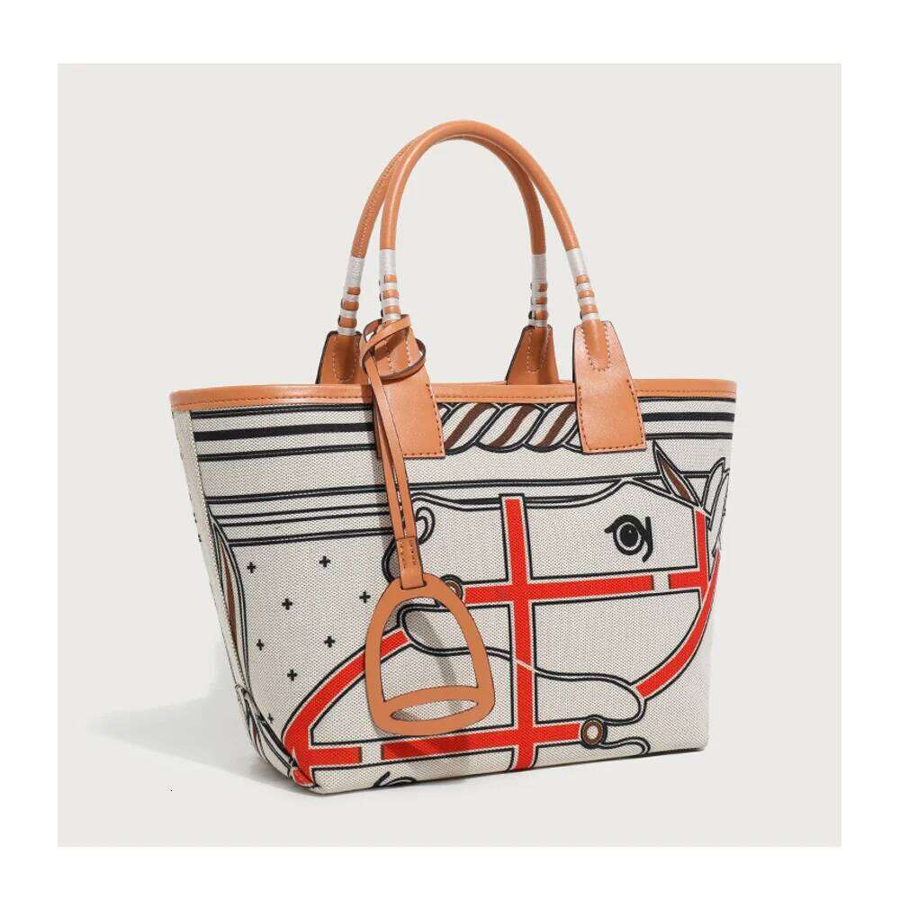 Large Capacity Versatile Printed Tote Fashionable Canvas Garden Textured Shoulder Bag, Women's Handmade Bag