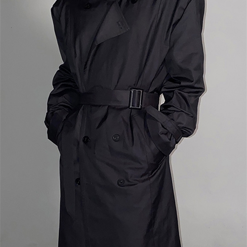 Mauroicardi Spring Autumn Cool Long Black Oversized Trench Coat Men Belt Double Breasted Loose Casual Windproof Outerwear 250827
