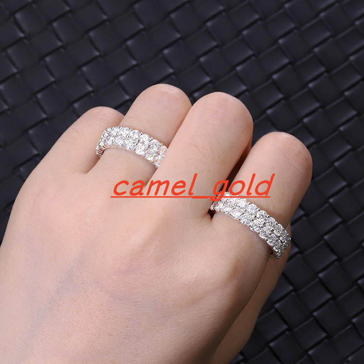RTS Wholesale Price S925 Silver With D VVS Round Moissanite Ring White Gold Plated 2rows Diamond Ring Cuban Moissanite Ring