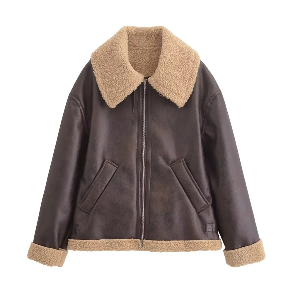 UNIZERA Autumn/Winter Product Fashion Casual Womens Clothing Splicing Collar Long Sleeve Motorcycle Jacket Coat 250815