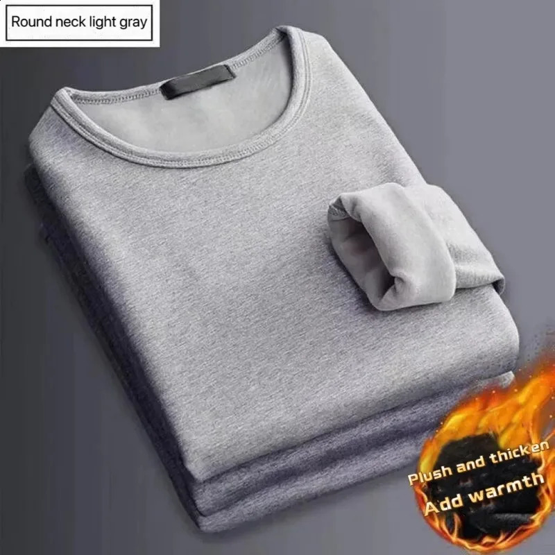 Mens Winter Longsleeved Thermal Underwer Male Round Neck Fashion Tshirt Mens Thickening Velvet Warm Top 250827