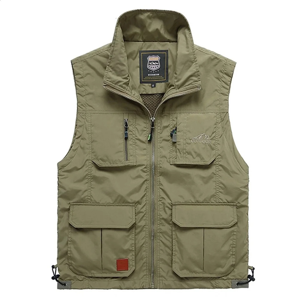 Summer Mesh Thin Multi Pocket Vest For Male Big Size Male Casual 4 Colors Sleeveless Jacket With Many Pockets Reporter Waistcoat 250828