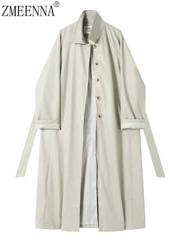 3MENA Womens Long Lightweight Trench Coat With Belt Notched Lapel Single Breasted Loose Fit Rain Jacket Solid Color ZM1065 Z250828