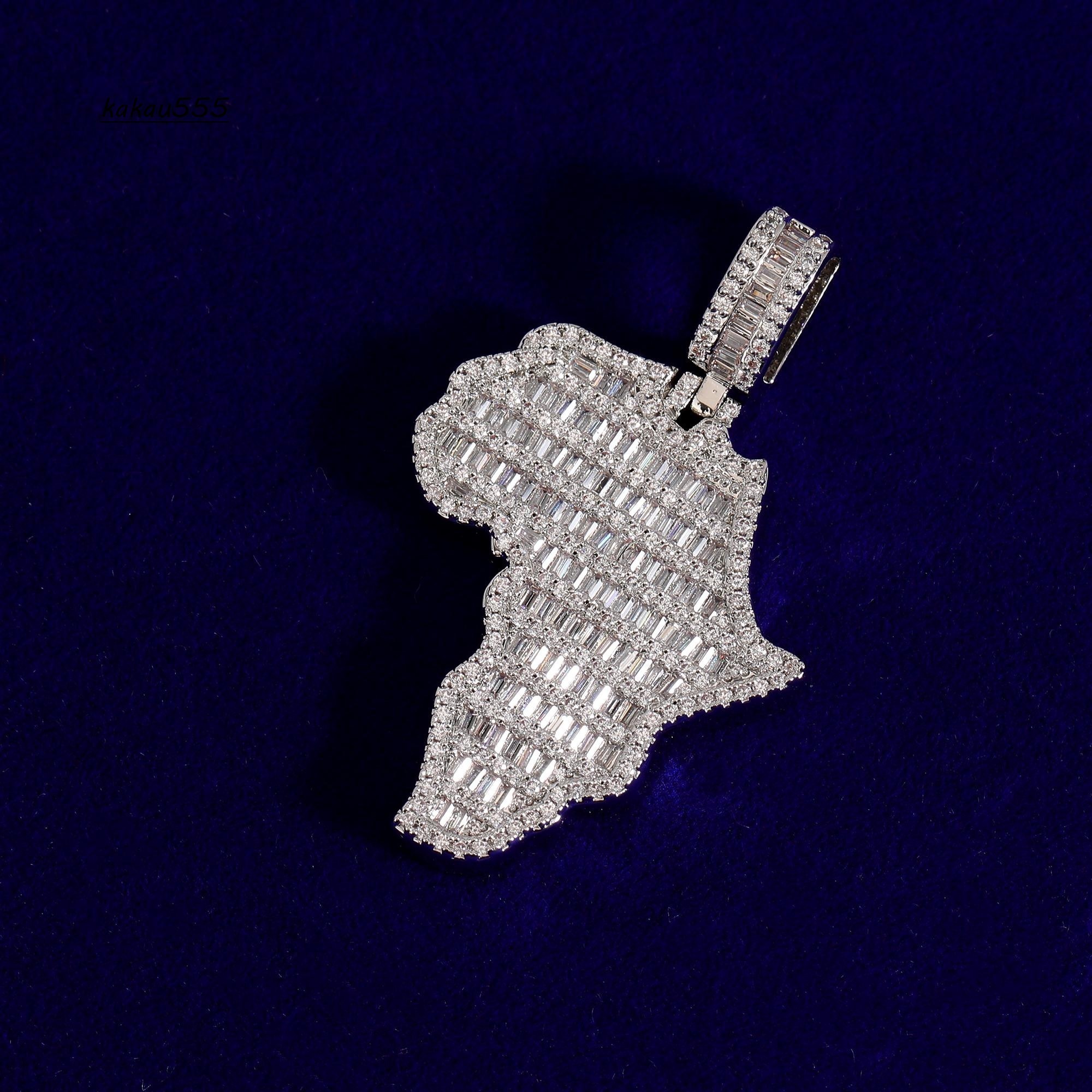 VVS Moissanite Unique Custom Gold Plated Stainless Steel Map Pendant Necklace Hip Hop Style for Mens Party Look