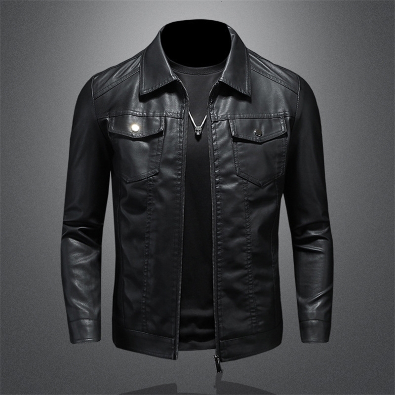 Mens lapel leather jacket autumn oversized slim motorcycle riding suit winter thickened PU waterproof work clothes w250827