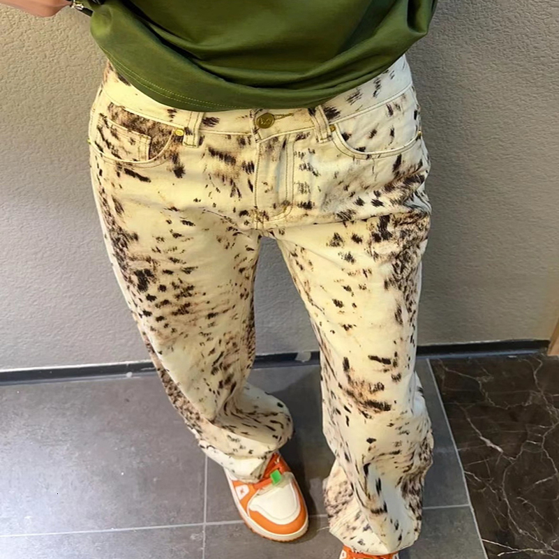 Baggy Wide Leg Jeans Women High Waisted Retro Leopard Print Straight Street Streetwear Y2k Vintage Denim Trousers 250828