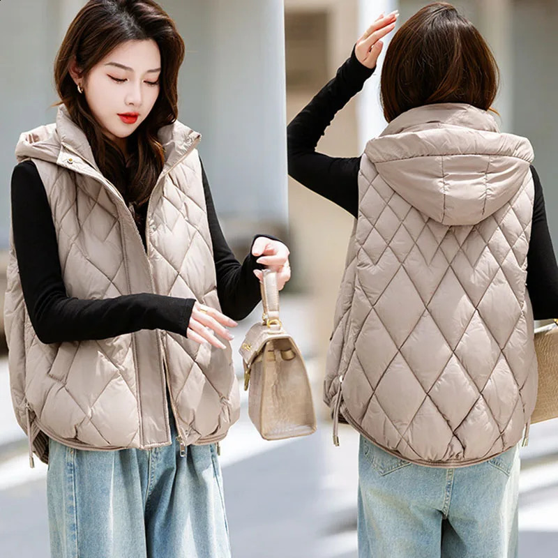 2024 Down Cotton Vest Women Parka Short Autumn Winter Jacket Coat Korean Hooded Sleeveless Jacket Warm Female Waistcoat Tops250827