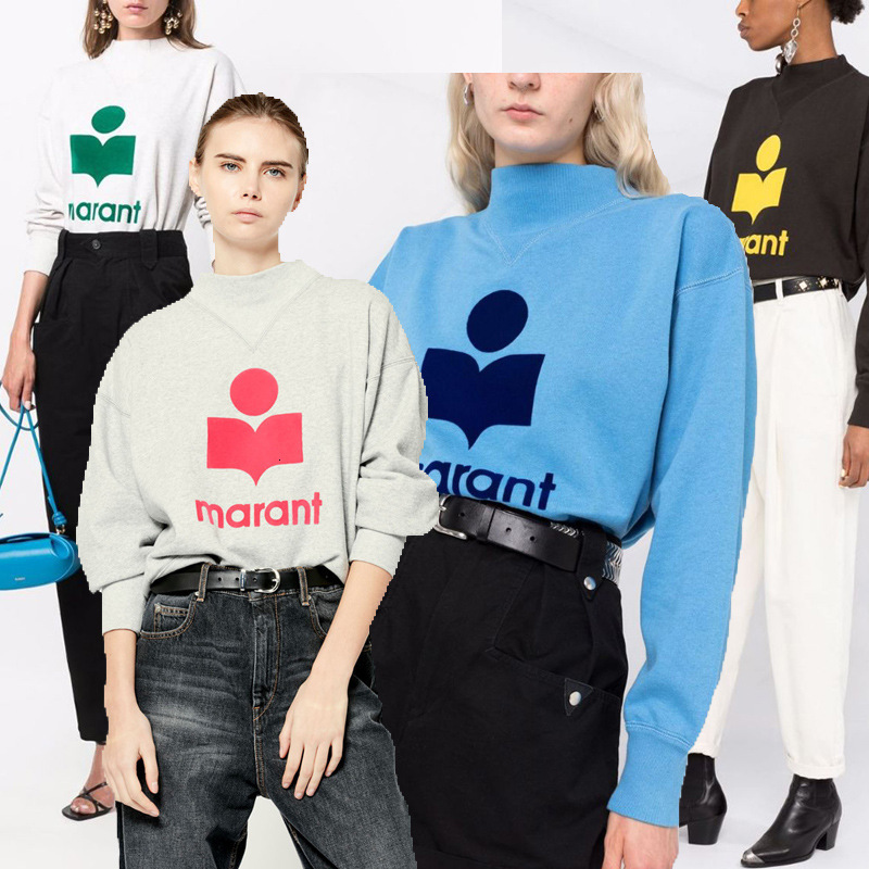 Women's Sweatshirts 21 early autumn new French style is classic flocking printed high collar womens cotton sweater in four colors