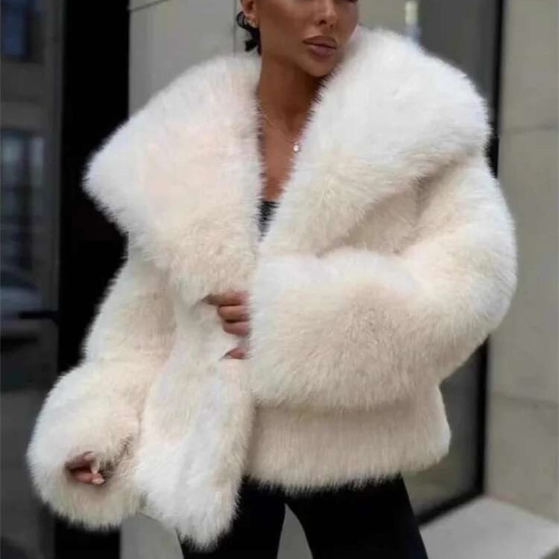 LGRQ 2025 autumn and winter fashion women clothes turndown collar fur full sleeves cardigan female coat WQ1004700250827