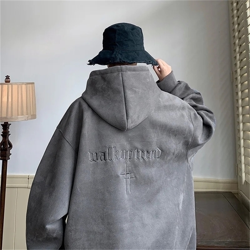 Chamois Leather Embroidered Sweatshirt Mens American Style Vintage Trendy Casual Loose Fit Hooded Jacket Niche Fashion250827ww
