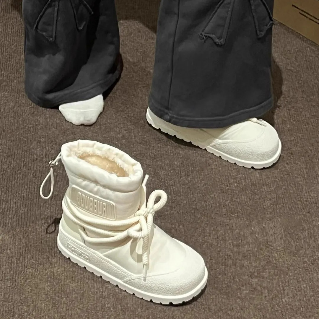 Winter Snow Boots Women Boots Fluffy Furry Fuzzy Faux Fur Boots Winter Lace-up Waterproof Ski Boots 250821