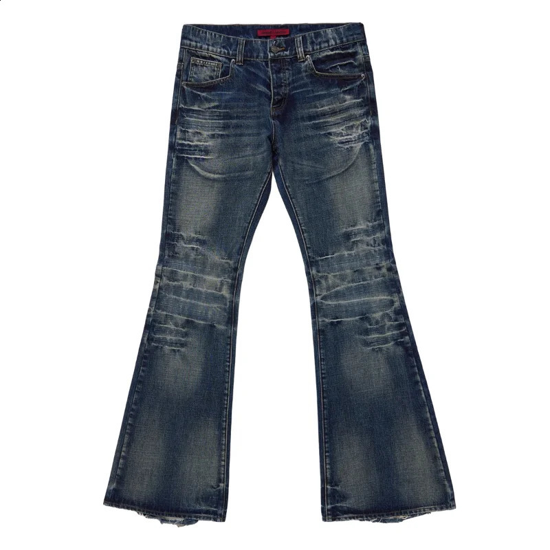 American Retro Washed Blue Slim Flared Jeans Mens Y2K Harajuku HipHop Gothic Couple Trend Casual Joker Street Wear 250828