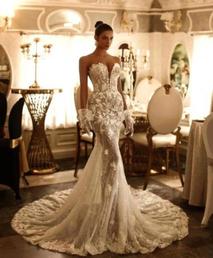 Elegant Lace Tulle Mermaid Wedding Dresses Sexy Backless Sleeveless Sweetheart Illusion Bodice Appliqued Bridal Gowns Summer Robe de mariee BC19722