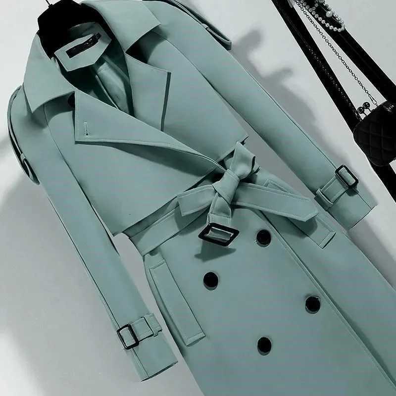 Women Long Trench Coat Fashion Windproof Coat Double Breasted Trench Coats Green Belt Windbreaker Spring Autumn Female Outerwear Z250828