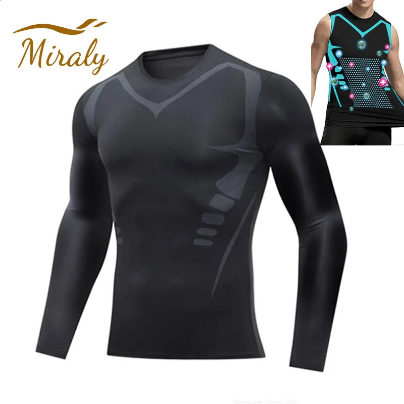 Long Sleeve Ionic Shaping Vest Men IceSilk Slimming Vest Body Shaper Compression Tank Top Tummy Control Fitness Workout Shirts 250827