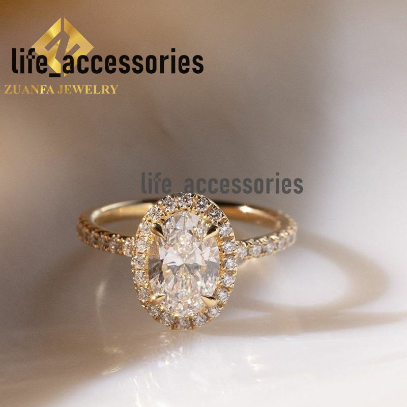 Luxury Custom Solid Gold Moissanite halo Setting Wedding Band Diamonds Sparkling Design Engagement Ring