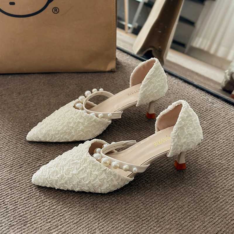 Womens Single Shoes Summer New Pointy Cloth Pearl High Heels Fashion Temperament Cheongsam Stiletto Sandals W250828