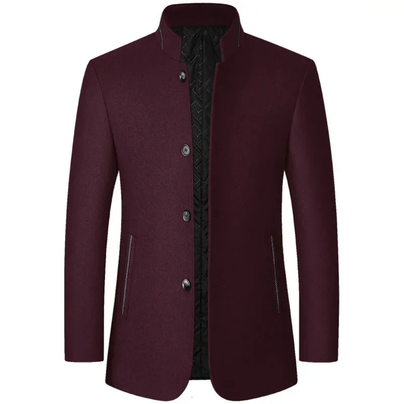 BROWON Winter Coat Men Chinese Style Stand Collar Solid Coats for Autumn and Business Casual Woolen Jacket 250828