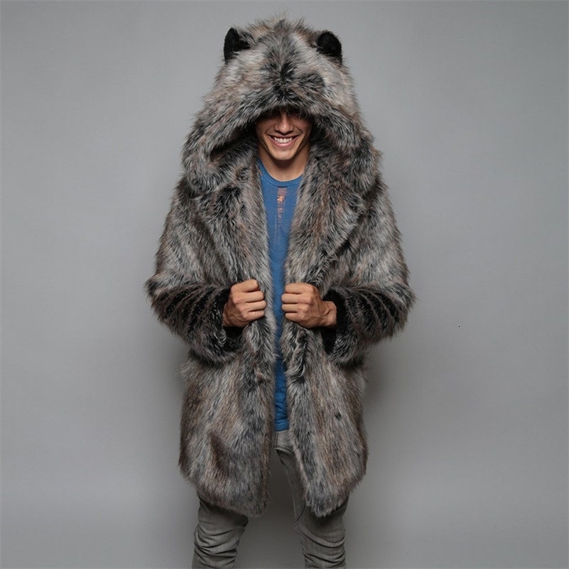 Winter Couple Men Faux Fur Coat Casual Women Hooded Fox Fur Jacket Coat Bear Ear Warm Long Sleeve Jacket Overcoat 250827