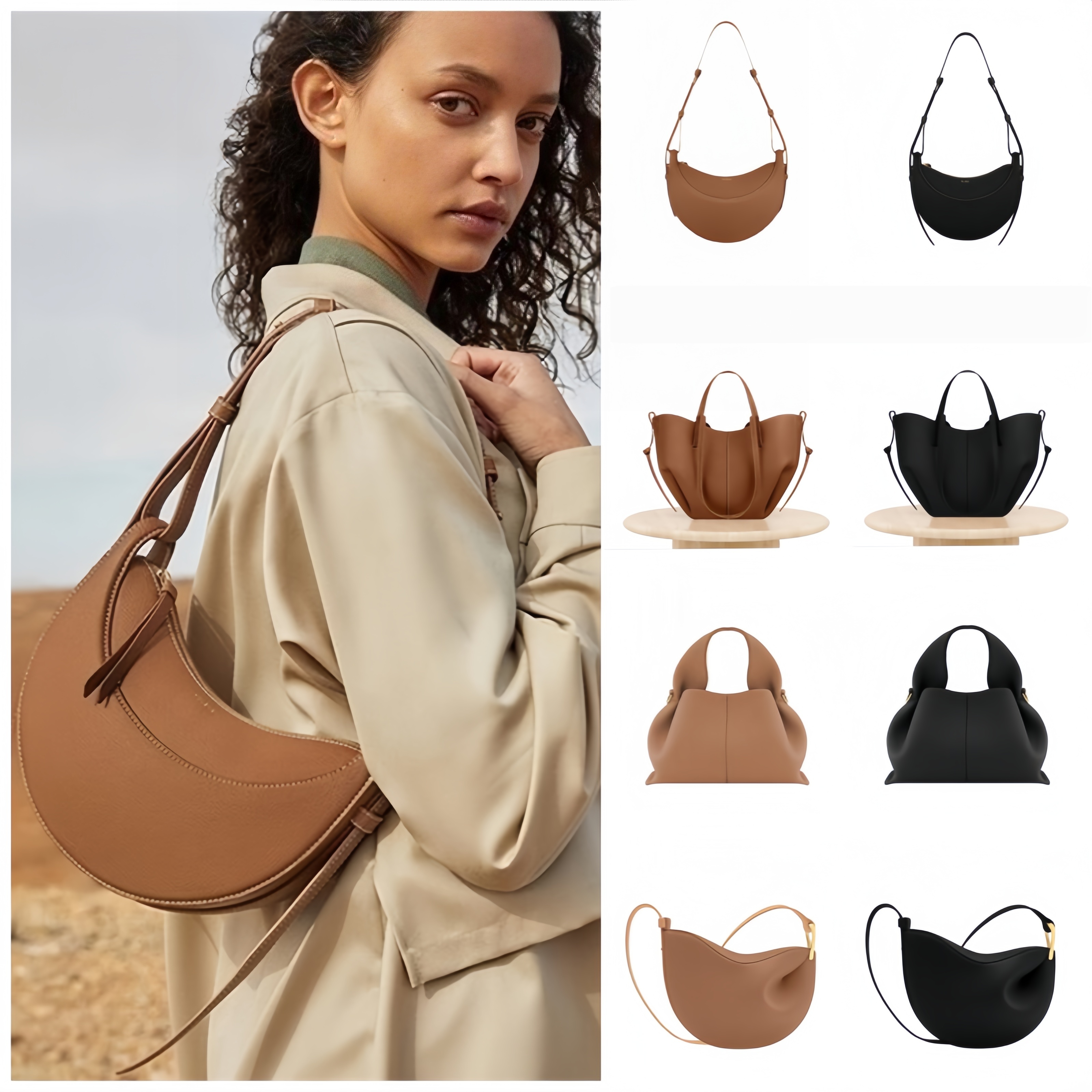 Genuine Leather designer bag luxury Bags Large capacity tote bag half Moon bag Women dumpling bag Shoulder bag crossbody bag Smooth Leather Handbag