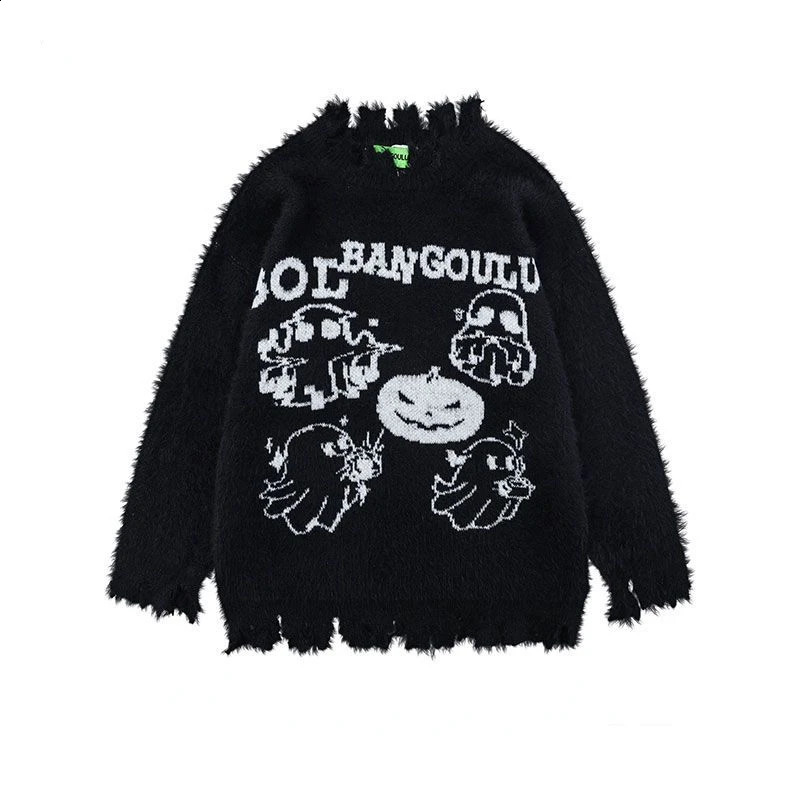 Halloween Orange Knitted Sweater Men and Women Couple Christmas Sweater American Retro Fun Pumpkin Pattern Print Sweater 250918BJ