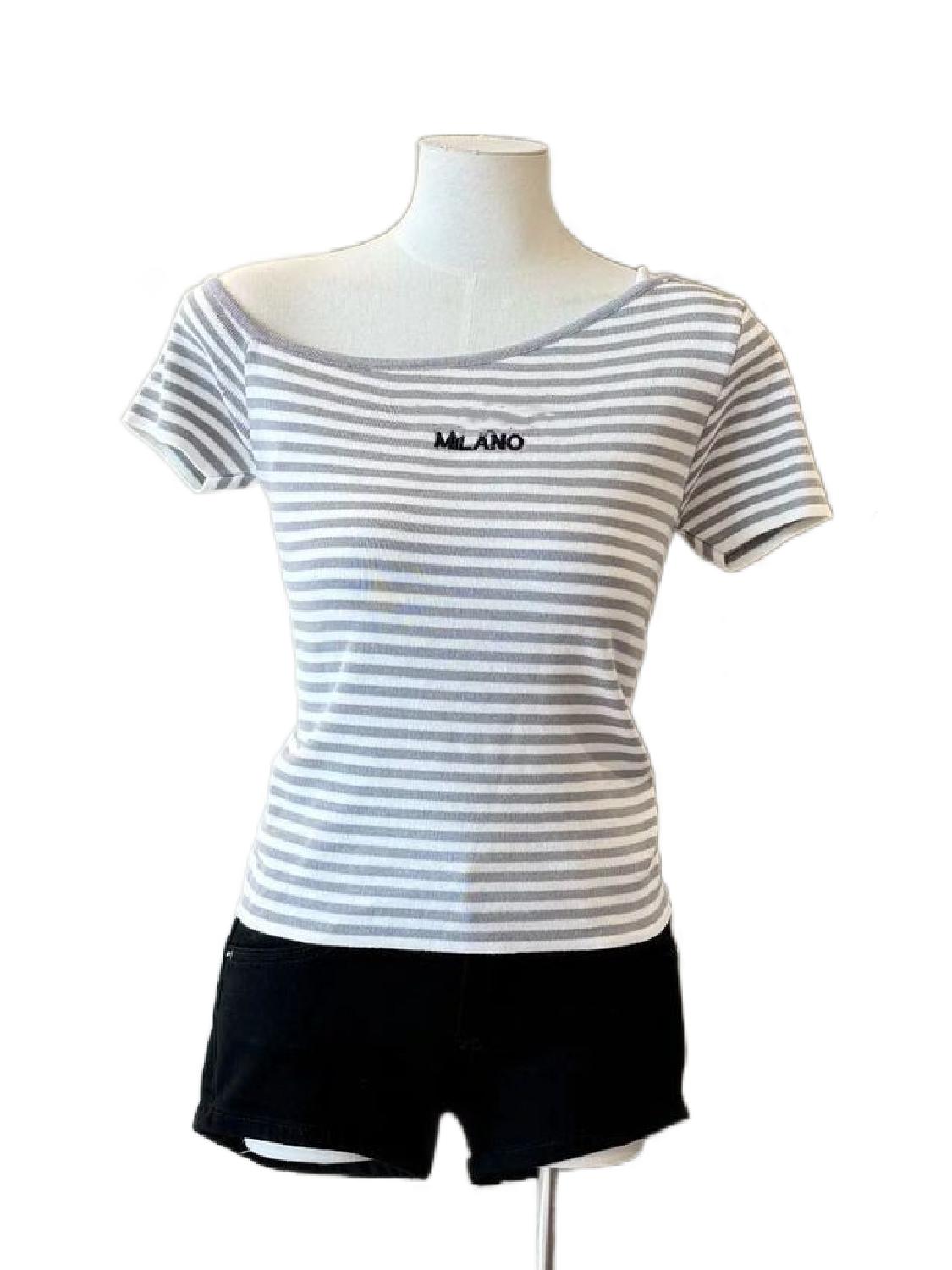 Women stripe logo letter embroidery short sleeve designer knitted knits tees SMLXL