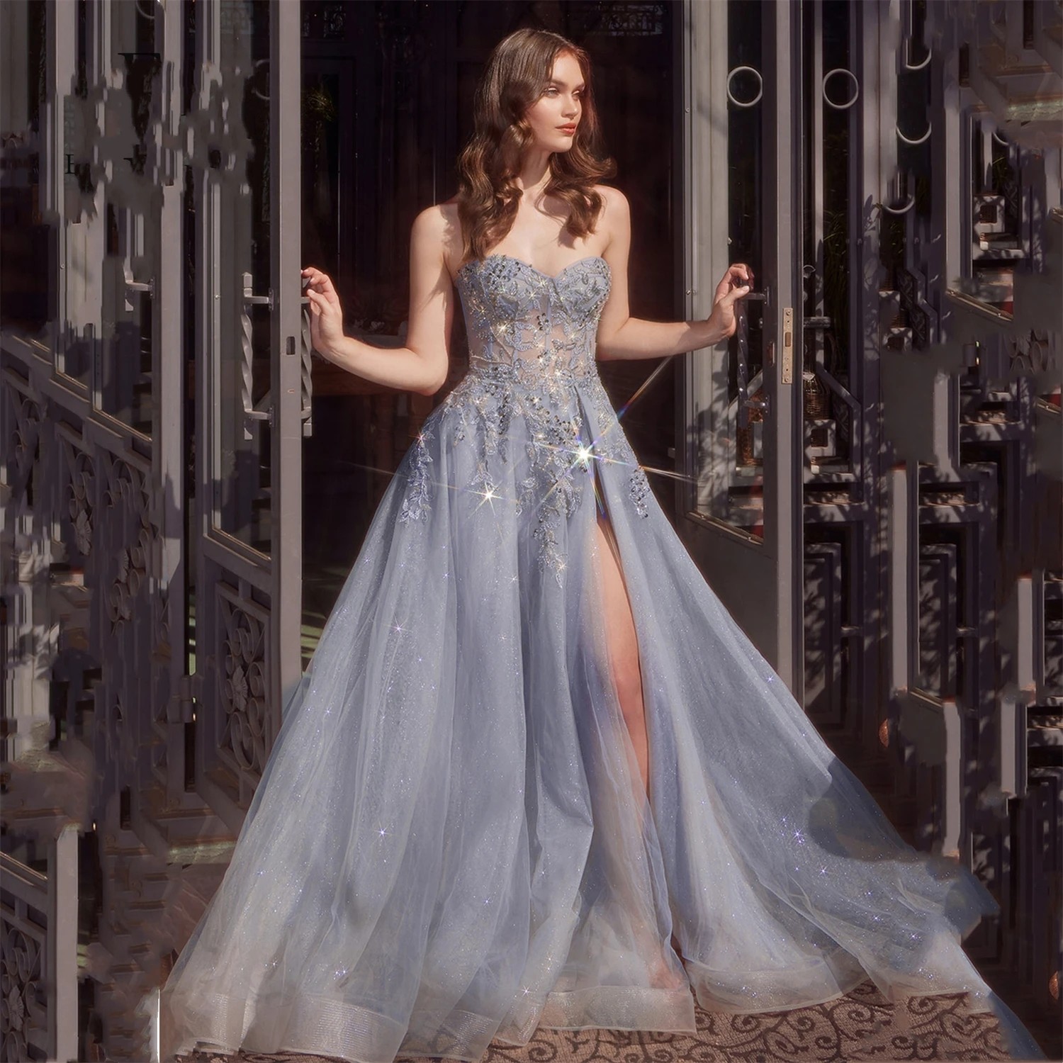 2026 New Arrival Silver Prom Birthday Dress Strapless Sequins Lace Beads Tulle A-line Long Evening Party Dresses Formal Gowns Vestidos De Festa