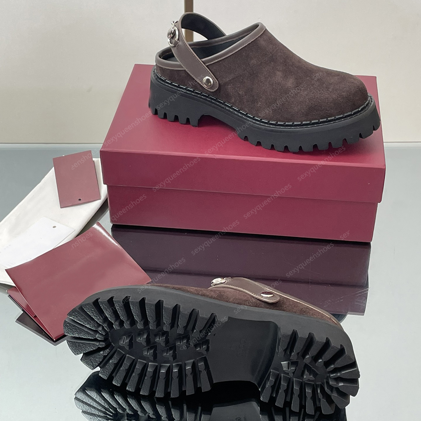 2026 New Women Muller Shoes Flat Heel Luxury Designer Sandals Casual Metal Buckle Decorative Round Toe Platform Heel Party Dress Shoes Size 35-42