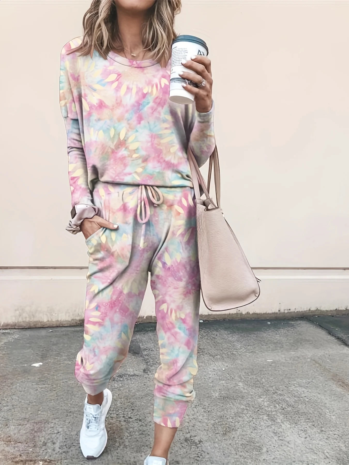 Fashion Womens Autumn and Winter Printing Casual Bat Sleeve Female Sports Suit 250828