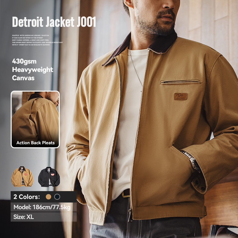 Maden Retro Canvas Detroit Hunting J001 Jacket Heavyweight Pocket Work Lapel Collar Zipper Coat for Mens Spring and Fall 250827