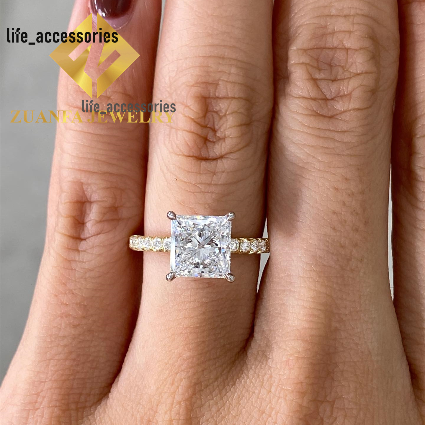 Zuanfa Luxury Fine Jewelry Eternity Wedding Diamond Band Ring Wholesale S925 10K 14K 18K Gold Moissanite Ring