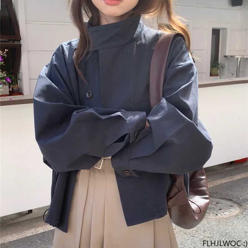 Korea Short Outerwear Woman Casual Loose Lazy Chic Long Sleeve Cotton Blends Windbreaker Coats Thin Thick Z250828