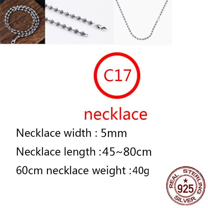C17 S925 Sterling Silver Necklace Personalized Fashion Punk Hip Hop Style Versatile Retro Cross Solid Ball Letter Shape Gift for Lover