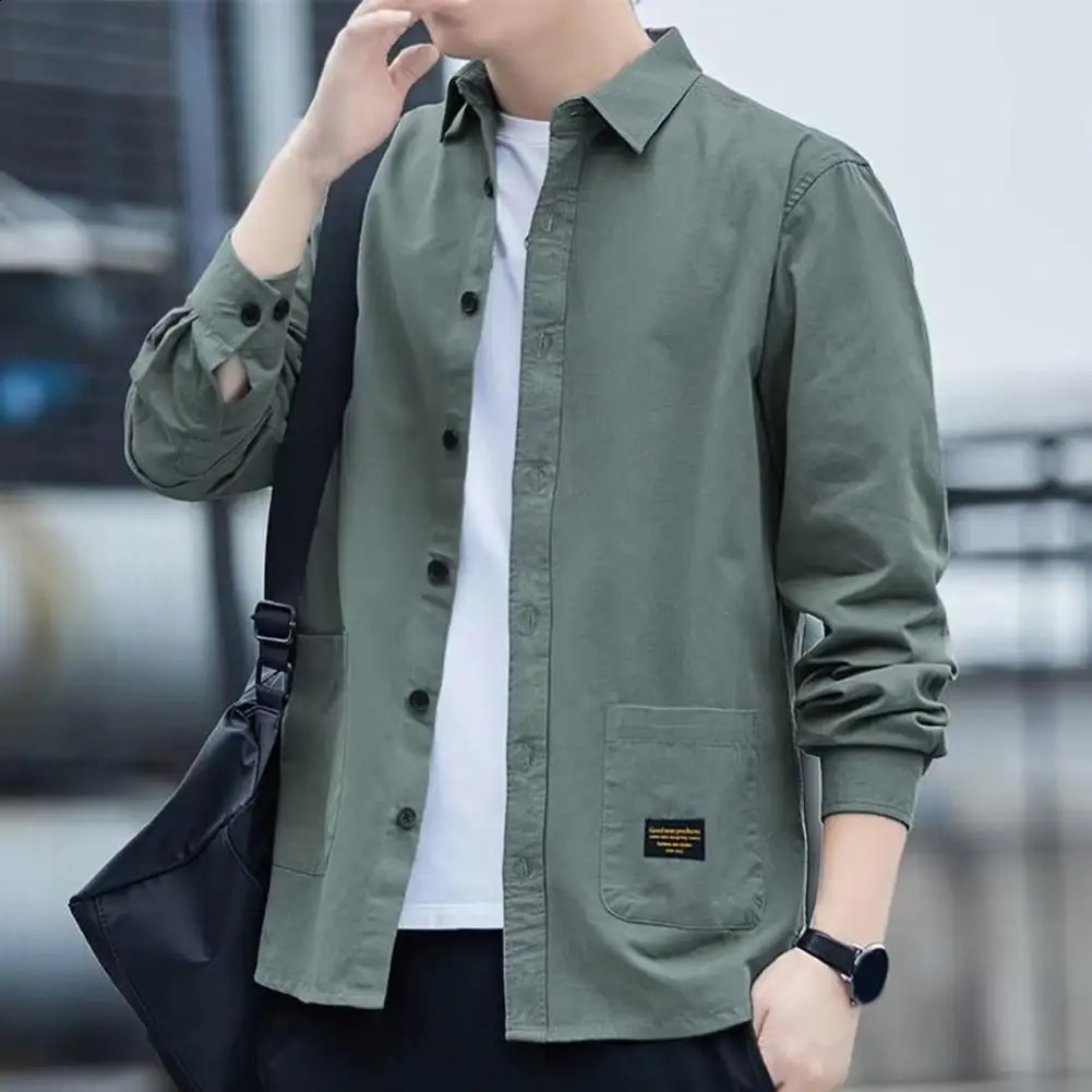 Korean Style Men Cargo Shirt 2024 Mens Jackets Streetwear Outdoor Casual Jacket Vintage Spring Autumn Coat Tops 250828