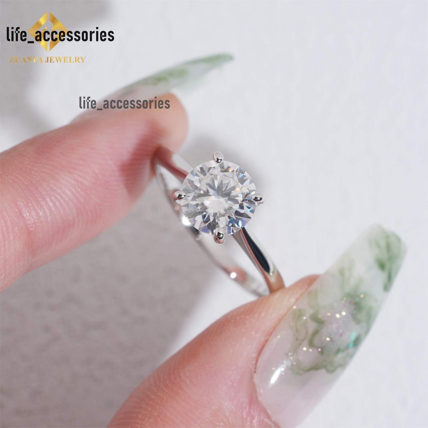 Factory Price Jewelry RS8mm Iced Out Diamond Gold Moissanite Engagement Ring for Women 925 Silver VVS Moissanite Wedding Ring