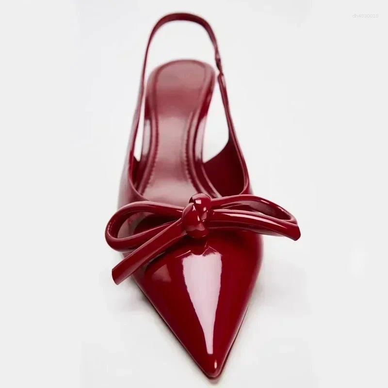 Dress Shoes Luxury Designer Red Bow High Heels Women Summer Sexy Pointed Toe Patent Leather Pumps Elegant Heeled Sandals