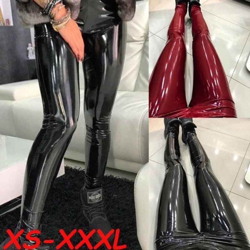 Women Sexy Pu Leather Leggings Big Size Bright Outdoor Walking Jogging High Waist Butt Liftting Casual Yoga Pants 250827