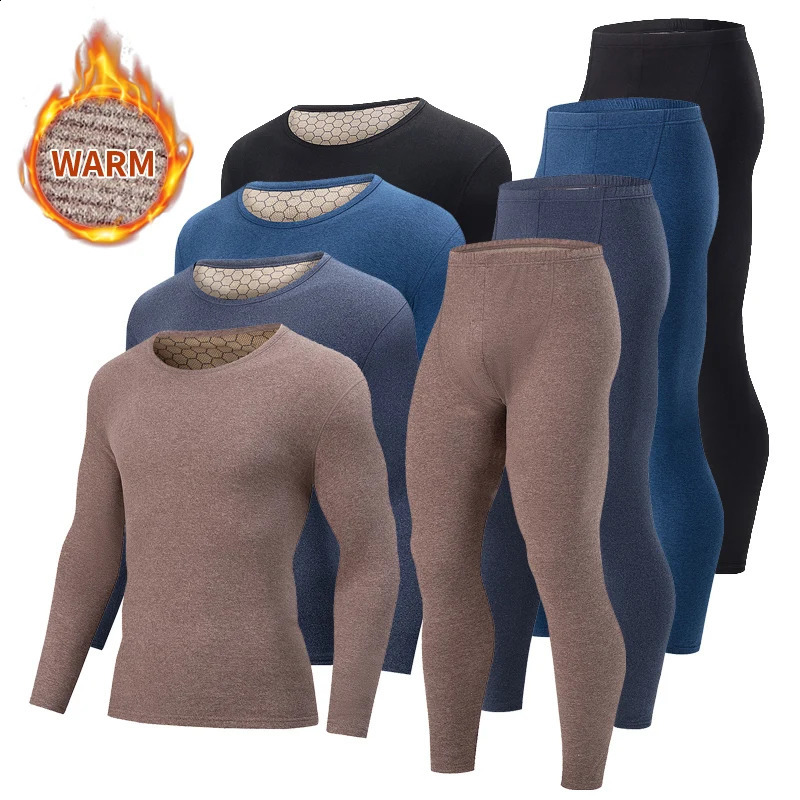 2pcs Autumn And Winter Mens Thick Brushed Back Patch Thermal Underwear Set Comfortable Thick Long Sleeved Long Pants Base Shirt 250827