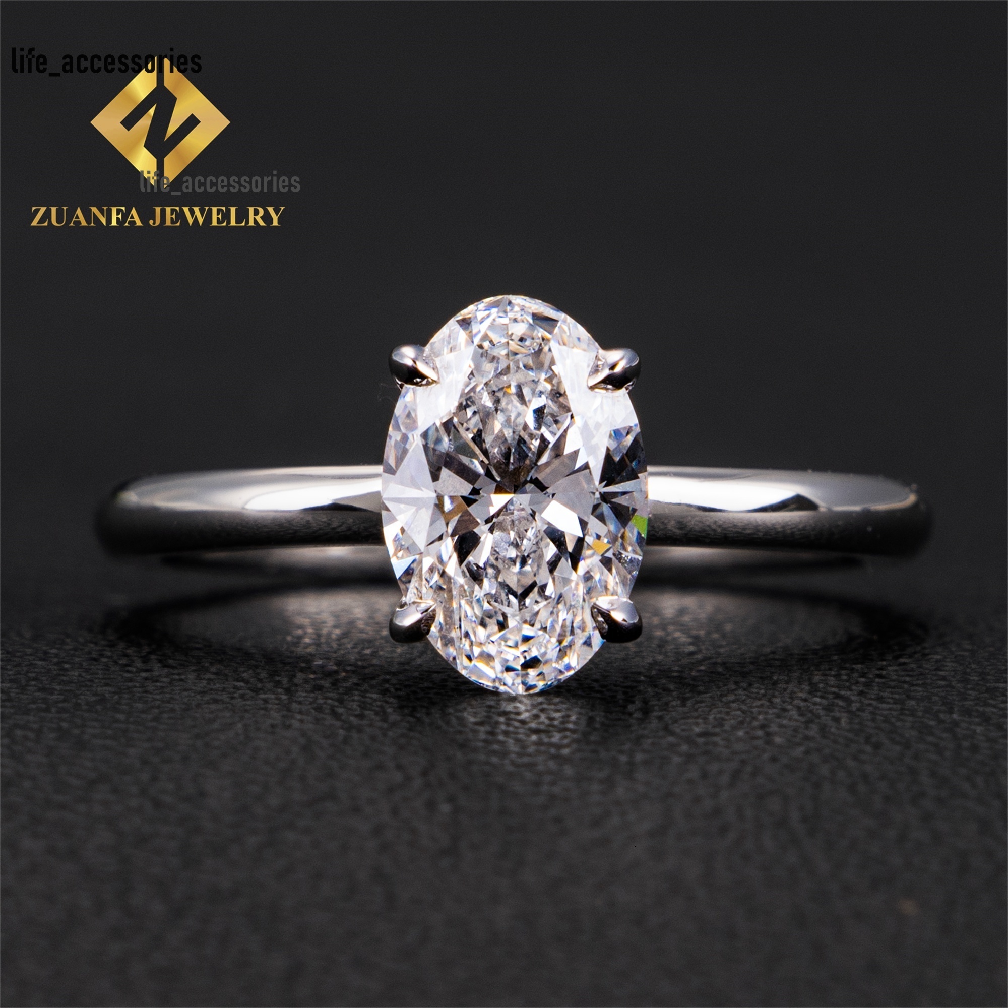 IGI Certificates Classic 4 Claws Au750 White Gold Luxury Bridal Wedding Jewelry 1Ct D VS1 Oval Lab Grown Diamond Engagement Ring