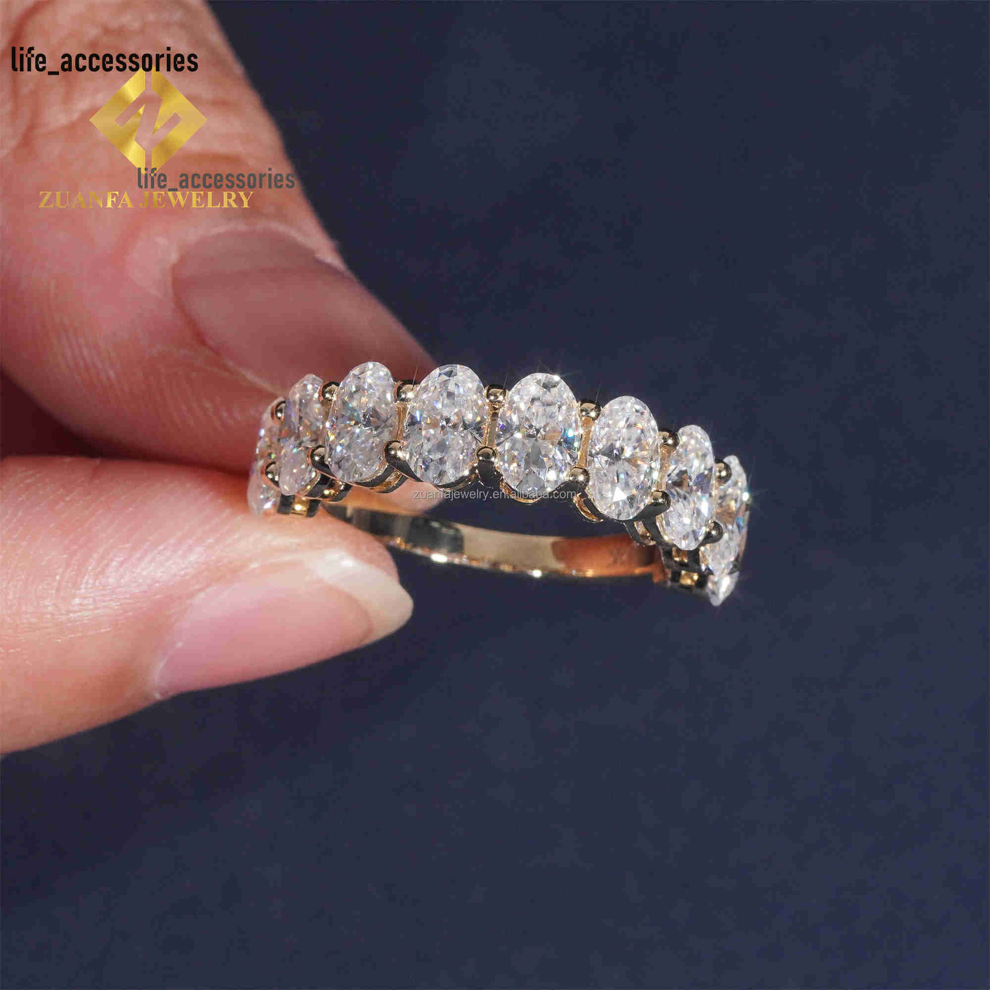 Anniversary Bridal Jewelry 10k White Gold VVS1 Super White D Color Oval Moissanite Diamond Half Band Engagement Eternity Ring Wo